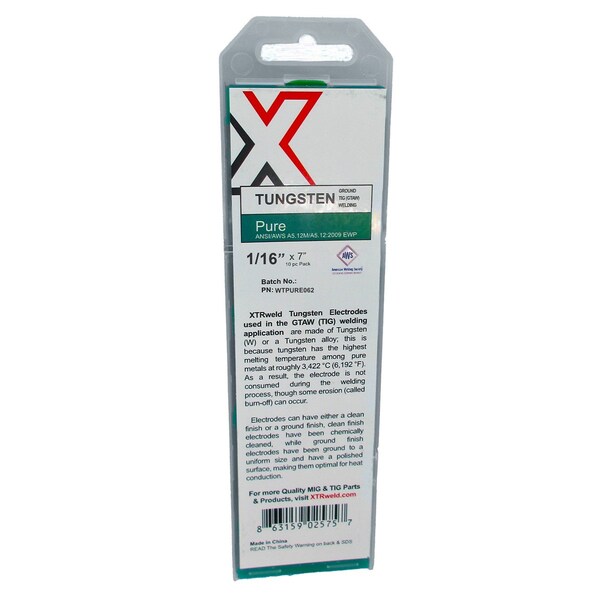 Xtrweld Pure Tungsten Electrode, 5/32, Green, 7 In L, 5PK WTPURE156 - main